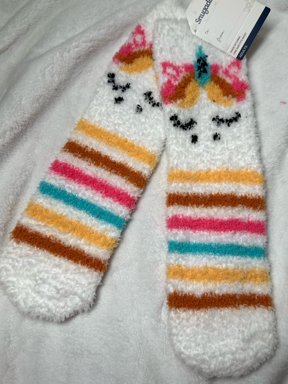 Snugadoo Unicorn Fuzzy Socks Adult One Size Cozy Striped Slipper Socks